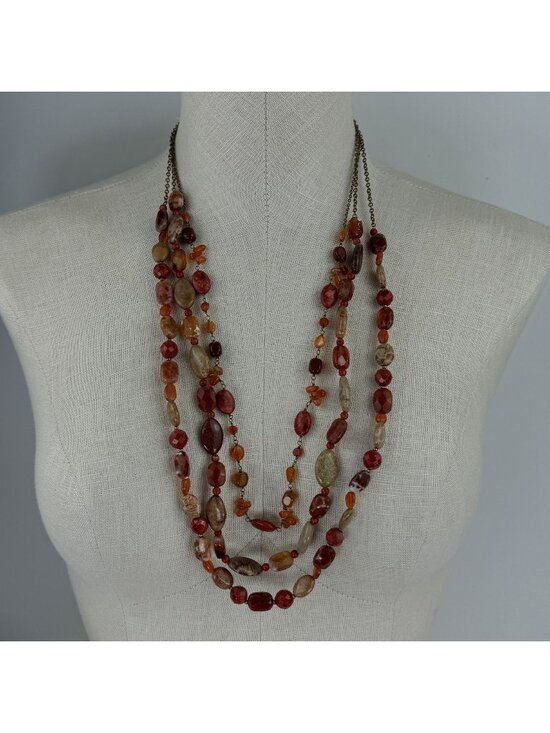 Coldwater Creek Jewelry - Vintage Coldwater Creek Multi-Strand Beaded Necklace 27-Inch Orange Brown Earthy
